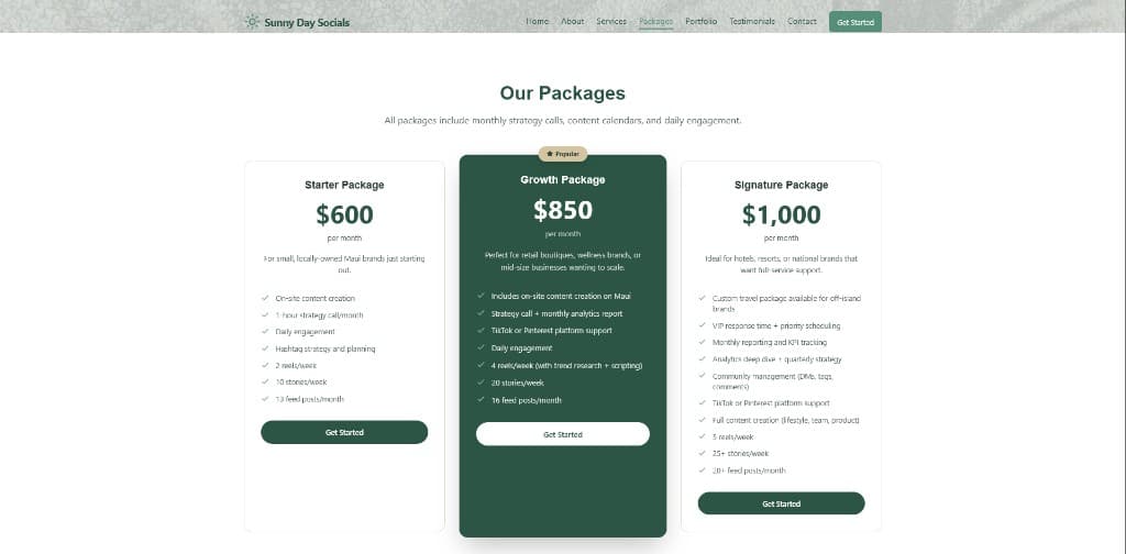 Sunny Day Socials, packages